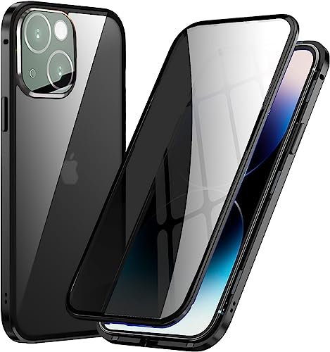 Anti Spy Hülle für iPhone 14 Plus 360 Grad Case,Ganzkörper Schutzhülle mit Eingebauter Anti-Peep Privacy Glas Displayschutzfolie Stoßfeste Metallrahmen Fullbody Handyhülle mit Kameraschutz,Schwarz