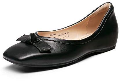 DREAM PAIRS Women's Low Wedge Dressy Flats, Comfortable Bow Tie and Casual Square Toe Rhinestone Wedding Shoes for Work,Size 6,Black,SDFA2309W