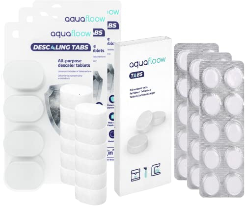 Aquafloow Pastillas de Descalcificación para Máquina de Café | Compatible con Marcas Delonghi, Dolce Gusto, Nespresso - Pack 3x Pastillas Quitagrasas de Café + 3x Pastillas Desincrustantes
