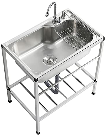 Fregadero De Cocina Al Aire Libre Fregadero Camping Independiente De Acero Inoxidable Fregadero De Restaurante Comercial De Un Solo Tazón Con Grifo Para Garaje Lavabo Industrial Para El Hogar