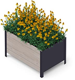 Upyard Holz Hochbeet für Garten, Terrasse und Balkon - Blumenkasten mit Innenvlies und wasserdichter Kunststoffeinlage - Pflanzkasten für Innen- und Außenbereich, 78x52x48, Grau