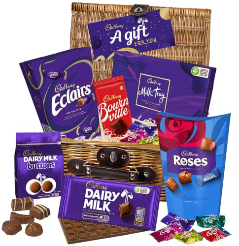 Cadbury Classic Chocolate Gift Hamper Basket. Milk Tray, Roses, Dairy Milk, Bournville Dark Chocolate & More