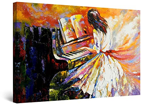 Startonight Bilder Klavier Spielen, Leinwandbilder Moderne Kunst, Abstrakte Wanddeko Kunstdrucke, Wandbilder Wohnzimmer Groß Wand Bild 80 x 120 cm, Tag Nacht Effekt, Elegante Geschenkidee Wand Deko