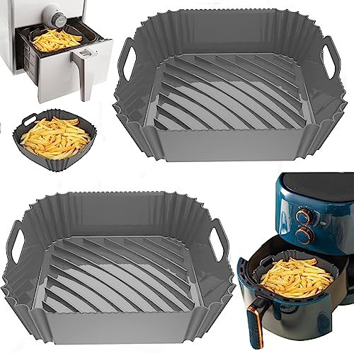 Silicone Air Fryer Liners, 2Pcs Reusable Air Fryer Silicone Liner Tray, Replacement for Disposable Parchment Paper Liner for COSORI 4.7L-5.5L,Tower,Tefal Air Fryer or Oven