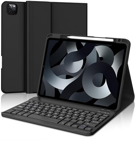 IVEOPPE Teclado iPad Air 5 Generación 2022, Teclado iPad Air 4 Generación 2020, Teclado iPad Pro 11 4/3/2/1 Gen, Funda Teclado Español Ñ Bluetooth para iPad Air 5/4 10.9“/Pro 11 11, Negro