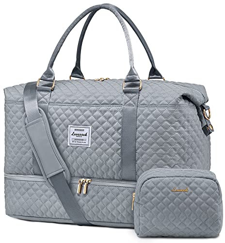 LOVEVOOK Travel Gym Duffel with Wash Bag - Ryanair EasyJet Cabin Hand Luggage, Weekend Overnight Holdall with Shoe Compartment, Waterproof Large Carry on for Hospital, Vacation