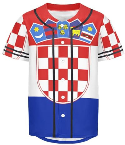 ILmira Herren-Baseball-T-Shirt, Motiv: Kroatien-Flagge, Button-Down-Trikot, Hipster, Hip-Hop-T-Shirt, mehrfarbig, XL