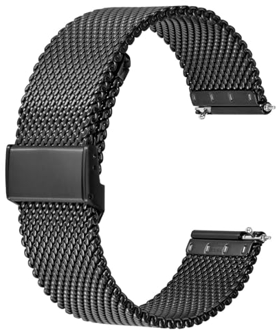 BISONSTRAP 316L Edelstahl Mesh Uhrenarmband für Damen und Herren, Gewebtes Metall Armband, 18mm, Schwarz