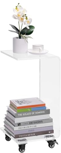 Navaris Beistelltisch aus Acrylglas in C-Form mit Rollen - Tisch klein - Blumensäule Laptop Tisch Sofa Tablett - moderner Nachttisch Fernsehtisch - transparent