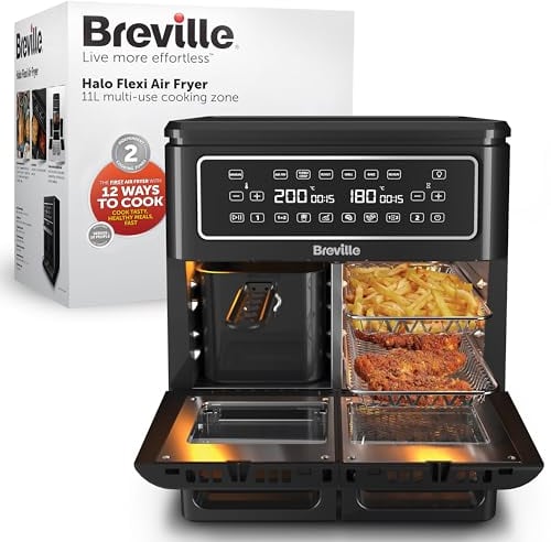 Breville Friggitrice ad Aria Calda Halo Flexi, Digitale, a Doppia Camera, 1800 W, 11 L, Nero