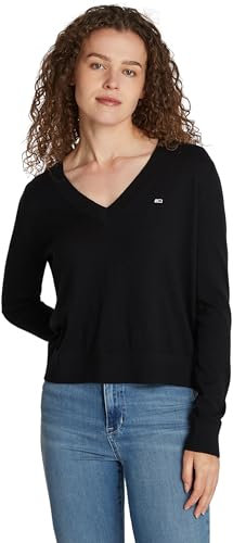 Tommy Jeans Jersey Mujer Cuello de Pico, Negro (Black), XL