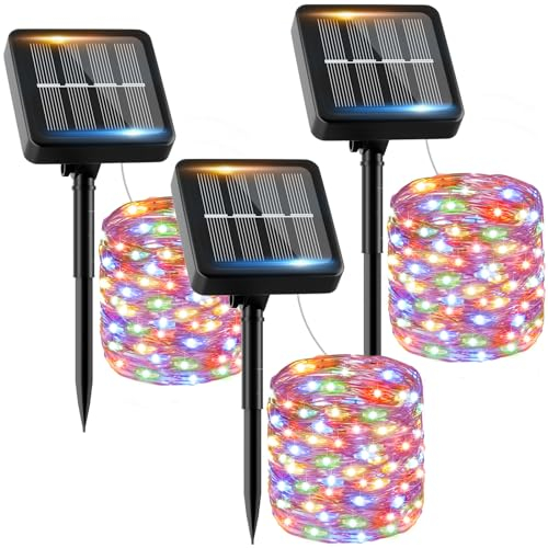 Guirnalda Luces Exterior Solar - 3 x 12M 120 LED Guirnaldas Luces Solares Exterior IP65 Impermeables de Colores 8 Modos Luces Solares LED Exterior Interior Jardin Terraza Bodas Fiestas Festivales
