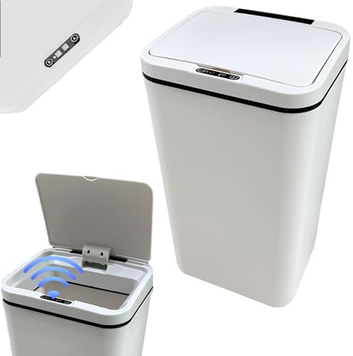 Kamanan Automatischer Mülleimer, 12l Mülleimer mit Sensor Mülleimer Büro Mülleimer Elektrischer Deckel Sensor für Küche, Badezimmer, Bad Oder Büro(Batterien nicht enthalten) (Weiß)