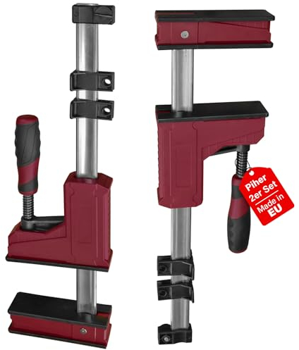Piher PRL 95 Lot de 2 serre-joints pour le travail du bois - Envergure de 80 cm - Serre-joint parallèle solide avec force de serrage de 700 kg - Acier forgé fabriqué en UE - Tendeur et écartement