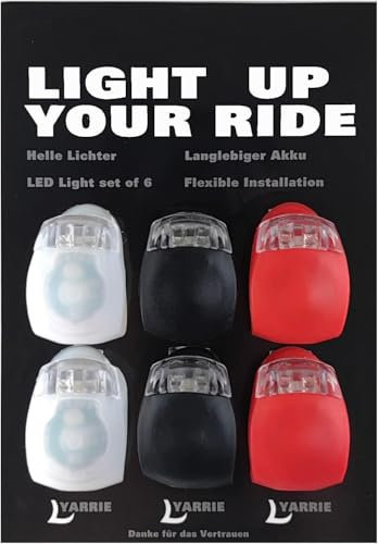 LED Licht 6er Set, Helles Licht, Kompakt und Wasserdicht, LED ist für Außenbereich, Wandern, Camping geeignet und kann auch als Kinderwagen Licht. (black, white, red)