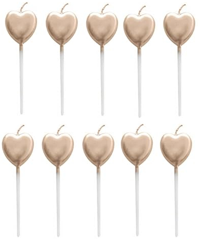 ZHjuju Heart Birthday Candles, 10 Pcs Metallic Heart Shaped Cake Decoration Supplies for Party Wedding Cake Decoration Supplies, Champagne Gold