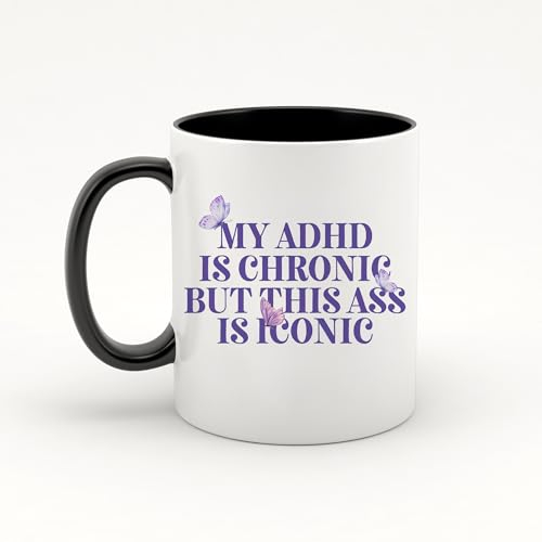 My ADHD is Chronic But This Ass is Iconic Mug, Butterfly Design, ADHD Mug, Humour Gifts, Fun Gifts, Ceramic Mug, Perfect Funny Joke Gift