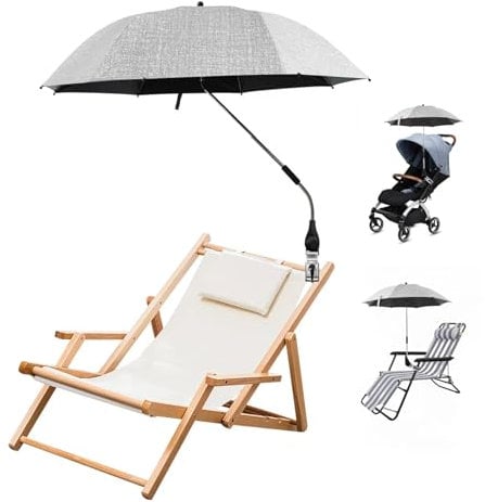 Jokapy Garden Umbrella Parasol Portable,Camping Chair Umbrella Multifunctional Clip-on Beach Umbrellas with Universal Clamp 360° Adjustable,Beach Chair Parasol Umbrellas for Wheelchair (Grey-82cm)