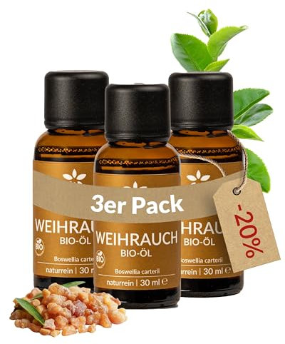 Heldengrün© BIO Weihrauchöl [100% NATURREIN] - Reines Weihrauch Öl - Duftöl Weihrauch in Parfumqualität - Nachhaltiger Wildwuchs - Frankincense Oil - 3 x 30 ml