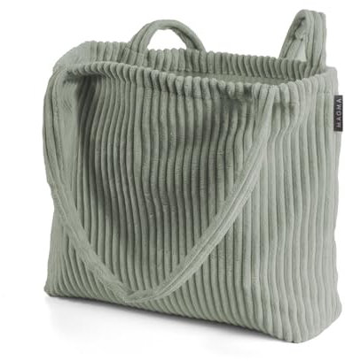 MAGMA Umhängetasche SHARA im Cord Look, Shopper, 48x12x36cm, kuschelige Tasche, Schultertasche, Tragetasche, Einkaufstasche, 30 Grad waschbar, salbei