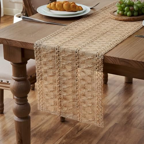 Jute Tischläufer 30 x 140 cm Natur Juteläufer Landhausstil Tischläufer Rechteckige Häkelspitze Mesh Tischdecke für Hochzeit, Bauernhaus Party, Kommunion, Rustikale Tisch Dekoration