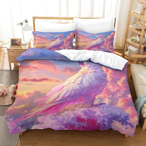 HKHKSJJF Kakadu Bettwäsche Set 3D Druck,Mikrofaser 3 Teilig-Bettbezug Set Für Teenager,Fantasy Motiv Bettwäsche Set Mit Reißverschluss Und Kissenbezug 140x200cm
