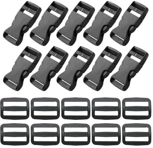 20PCS Side Release Buckle, 25mm Plastic Side Release Buckle Clip and Plastic Tri Glide Slide Plastic Strap Replacement Buckle Clip Adjustable Buckle Snap Sliders for Backpack Replacement Buckle Clip