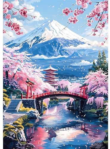 EOBROMD Mont Fuji Diamond Painting Adulte Enfant, 5D DIY Broderie Diamant Kit Complet Paysage, Peinture Diamant Artisanat Strass Point de Croix Painting pour Adultes, Décoration Intérieur 30x40 cm