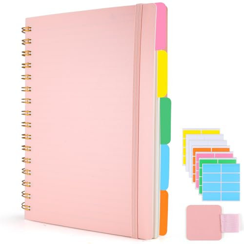 ihaspoko Cahier Spirale A5 avec 5 Séparateurs Amovibles | PVC Rigide - 300 Pages Lignées | Bloc-Notes pour Études, Travail et Cadeaux Scolaires