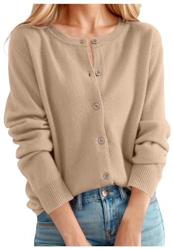 Spolverino Cardigan da Donna Classico Girocollo con Bottoni e Davanti Aperto Cappotto Lana Cotta Invernale (Gold, L)