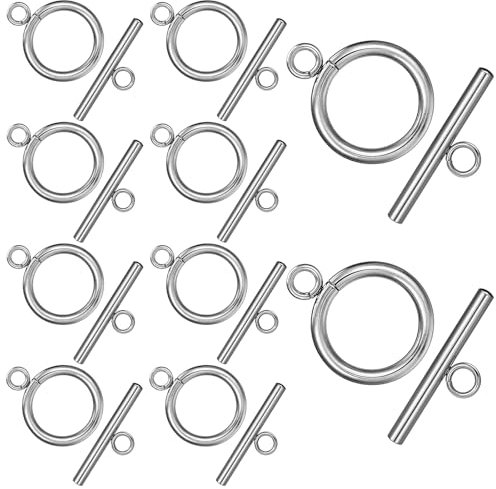 Knebelverschlüsse zur Schmuckherstellung, 10 Sets 304 Edelstahl runde IQ-Knebelverschlüsse & T-Stab-Verschluss für Halsketten, Armbänder, DIY-Bastelarbeiten