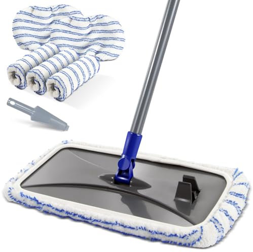 MASTERTOP Mopas de Limpieza Suelos,Mopa Plana Giratoria 360°con 5 Almohadillas de Microfibra, Mop para Limpieza de Suelos de Madera Dura, Azulejos y Estratificado