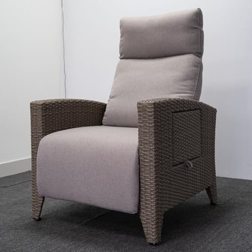 Fiutazge Relaxliege Relaxsessel mit liegefunktion,Gartensessel Verstellbare Rückenlehne,Abdeckung,Liegesessel Rattan Sonnenliege für Innen,Außen-Braun Rattan und Beige Sitzkissen-TischLeft