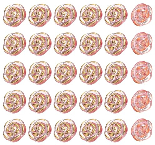 PATIKIL 60 Stück Rosenblütenknöpfe 13mm 1/2 Acryl Für Kleidung Rose/Gold | Niedliche Knöpfe, Dekorative Nähzubehör, Für DIY Basteln Hemden Blusen Pullover