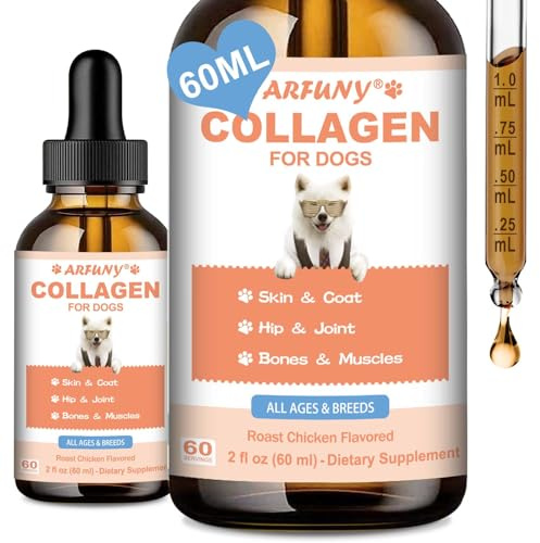 SANTKOL Collagen für Hunde, Hüft- und Gelenkunterstützung, Haut & Fell | Hunde Kollagen Tropfen zur Unterstützung des Immunsystems, mit MSM, Hyaluronsäure, Biotin, 60 ml, Brathähnchen-Geschmack