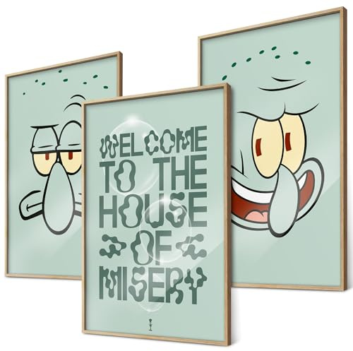 canvea SpongeBob Poster Set – Thaddäus 3er Set DIN A4 – Sarkastische Wanddeko Spruch Bilder Geschenkidee