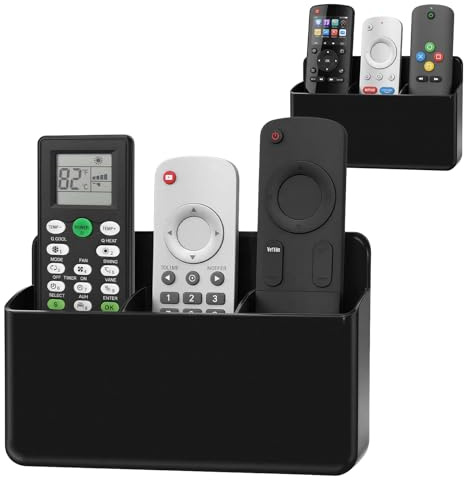 Otopone TV Remote Holder, Black, 2 Pack | Self-Adhesive Wall Mount, 3 Slots