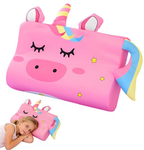 Afenau Schlummerkids Kissen, Calmly Kinderkissen, 45x27x6cm Kinderkopfkissen mit Kopfkissenbezug, Memory Schaum, Ergonomisches Kissen Kinder fur Kinderkissen ab 3 Jahre(Kätzchen) (Einhorn)