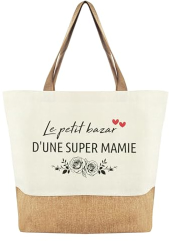 Zidoley Sac Mamie Courses Tote Bag et Sac De Plage, Idee Cadeau Cabas Personnalisé Femme Pour Maman Anniversaire, La Fête Des Grand Mere, Coffret Mamie Original