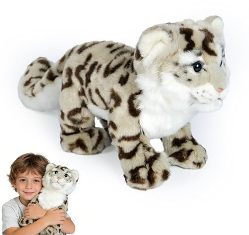 Xiyocadt Schneeleopard Kuscheltier, Realistisches Schneeleoparden-Plüschtier, Weicher Stofftierleopard zum Kuscheln & Spielen – Tolle Geschenkidee für Kinder & Erwachsene (19cm)