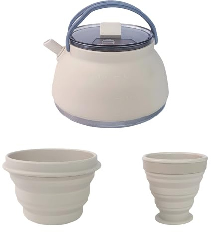 yeeplant 3 Pcs Khaki Kettle, 50.7 Fl Oz Cook Set, Cup and Bowl, Camping Cookware, Portable Outdoor Set