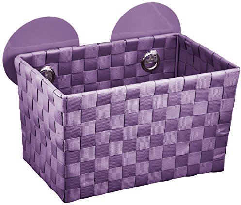WENKO 20379100 Static-Loc Aufbewahrungskorb Fermo, Befestigen ohne Bohren, PP-Geflecht, 20,5 x 14,5 x 14 cm, lila