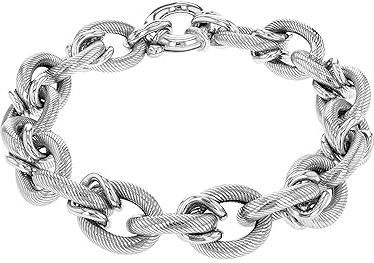 Tuscany Silver Damen Sterling Silber 12.5mm rhodiniert strukturiert Rund Oval Belcher Chain groß Spring Ring Armband 21cm/8zoll 8.24.7263