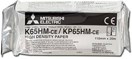 MITSUBISHI K65HM-CE/KP65HM-CE Ultraschallpapier, einfarbiger Druck in S/W mit hoher Dichte und hohem Wärmekontrast, für Ultraschall, Mikroskopie, Dentalanwendungen, Format A6, 10 mm x 20 m, 4 Rollen