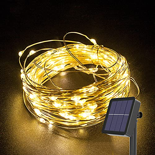 Gresonic Solar Kupferdraht Lichterkette Außen Wasserfall Lichterbündel LED Lichterschweif, Wasserdichte Lichterstrang für Gießkanne Innen Deko Warmweiß (Warmweiß, 100LED Solar)