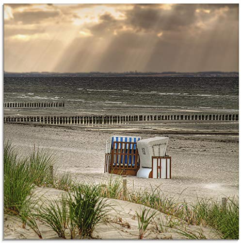ARTland Wanddeko Glasbilder Wandbild Glas Bild einteilig 50x50 cm Quadratisch Strand Meer Landschaft Natur Ostsee Strandkorb Insel Poel Maritim T9ER