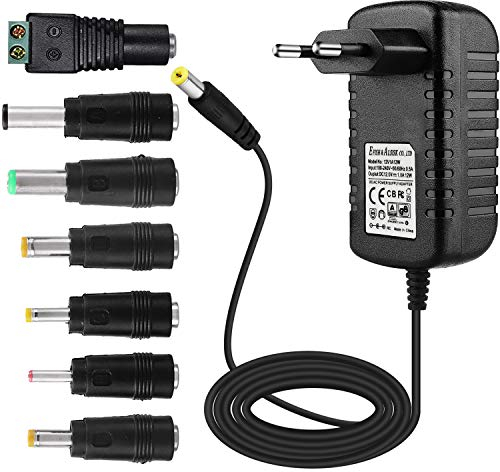 EFISH Adaptateur Secteur Portable Portable 12V 1A 12W,CA 100-240V à 12V pour Barrette LED,Réservoir de Poissons,Radio-réveil,Scanner,Interrupteur,Routeur,Haut-Parleur,T-COM+7 Prises Différentes