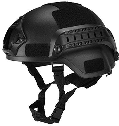 Mzshne Taktischer Militärhelm, Airsoftausrüstung, Paintball, Kopfschutz mit Nachtsicht, Sportkamera-Halterung, Schwarz