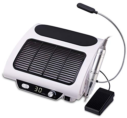 Elektrische Nagelfräser Set mit Absaugung, AZ GOGO Professionell Manikure- Pedikure-Set Staubsauger Gelnägel Nagelfeile Staubabsaugung für Nagelstudio Tisch, Inkl 6 Aufsätzen/LED Lampe/Fußpedal/Filter