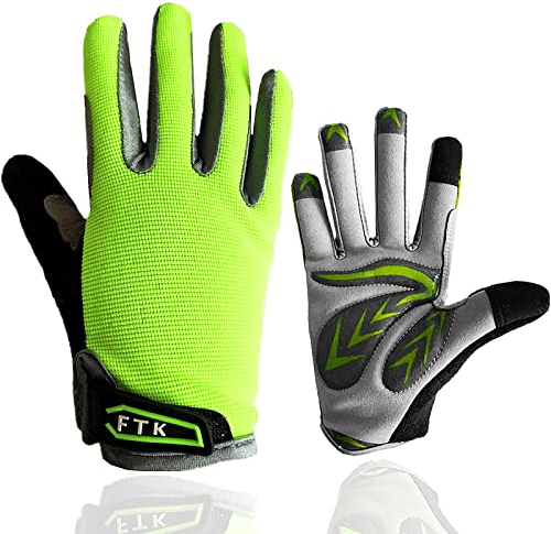 FINGER TEN Fahrradhandschuhe Kinder MTB Fahrrad Freizeit Vollfigner mit Gel rutschfest Wert 1 Paar Grün S, Radsport Skatehandschuhe für Sommer Jungen Mädchen 2-11 Jahre